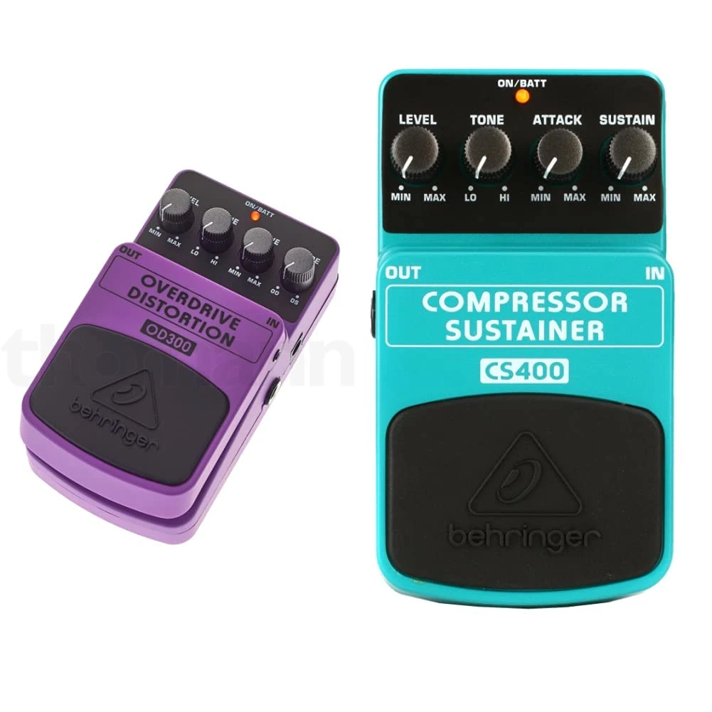 Behringer OVERDRIVE/DISTORTION OD300 2-Mode Overdrive/Distortion Effects Pedal & COMPRESSOR/SUSTAINER CS400 Ultimate Dynamics Effects Pedal,Green