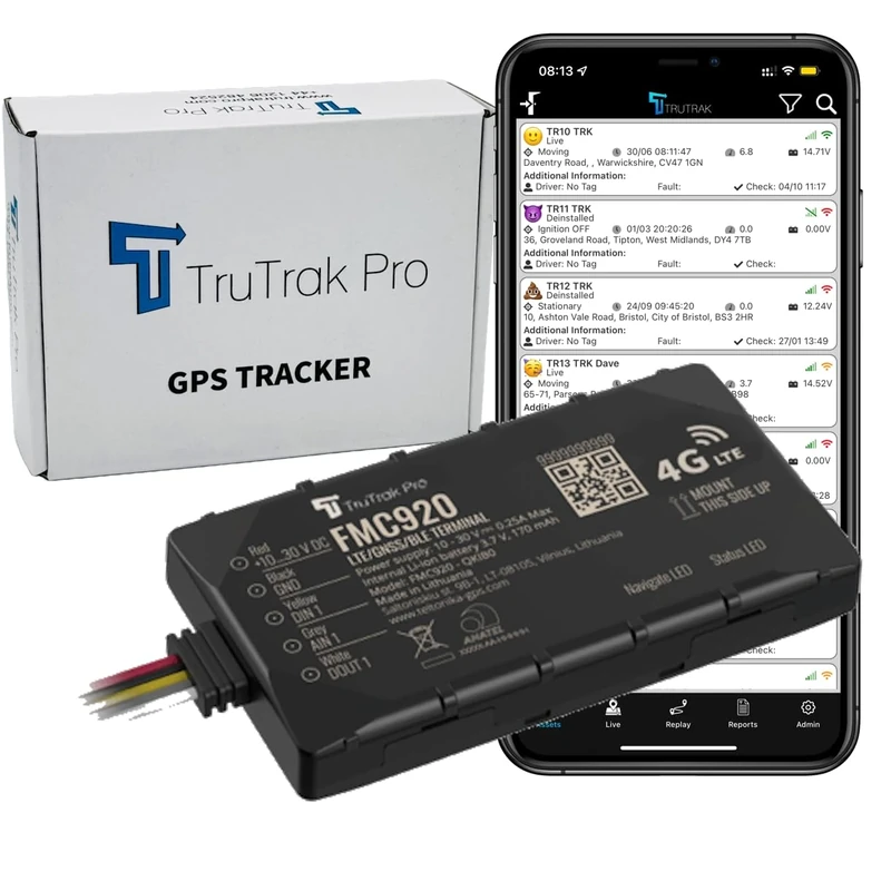 TruTrak Pro - FMC920 4G GPS Vehicle Tracking Device - Van Motorbike Coach Car Tracker - Pay as You Go - Self Install