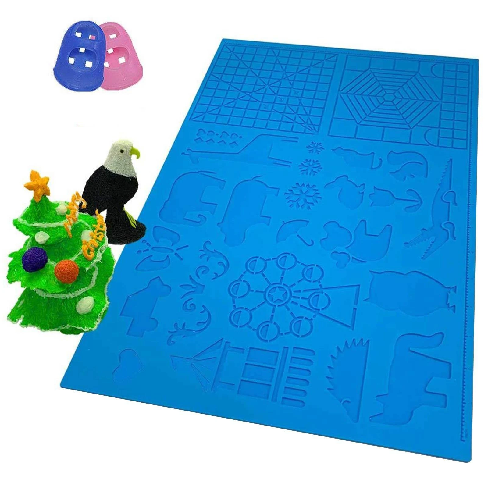 Printing Drawing Templates 3D, Various Patterns Stencils Design Mat with Finger Caps | Large Size 16.4X10.9 Inches 3D Mat 3D Pens Drawing Tools for Kids and 3D Artists