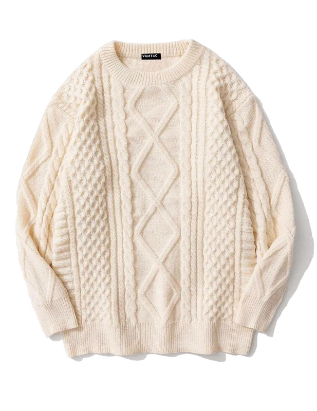 Vamtac Womens Oversized Sweaters Cable Knit Long Sleeve Loose Casual Pullover Sweater, 01 Cream, XS - Image 1