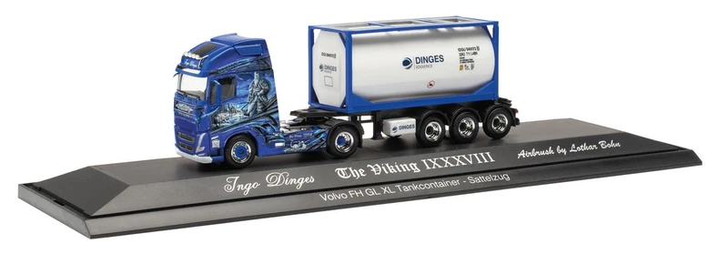 herpa Truck Model Volvo FH Gl. XL 2020 Tank Container Semitrailer Ingo Dinges, true to its original scale of 1:87, Model Car, Model Building, Decoration, Accessories For Miniature Models
