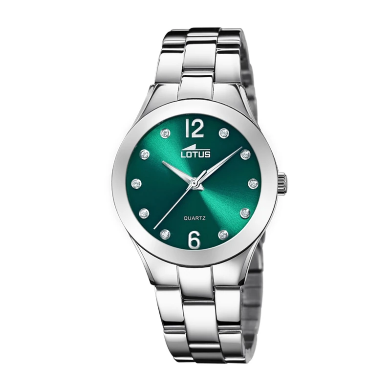 Lotus 18884/7 Women's Analogue Quartz Watch with Stainless Steel Strap, Silver-Green, Bracelet
