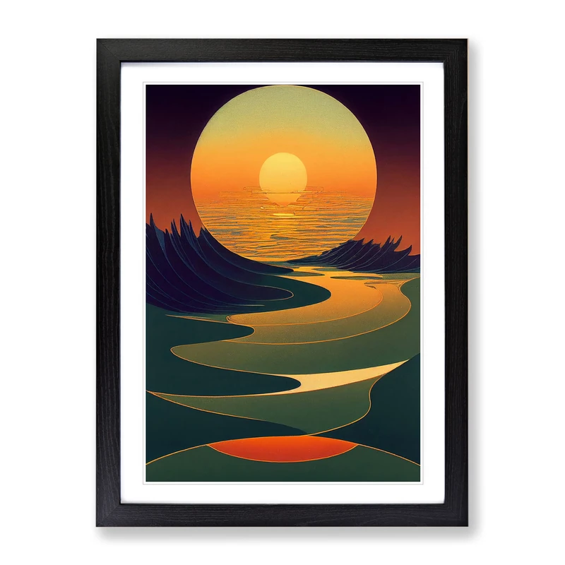 Stunning Abstract Sunset Framed Print | A2 Black Framed Wall Art | Ready to Hang | Abstract Landscape Picture | Living Room Bedroom Lounge Office