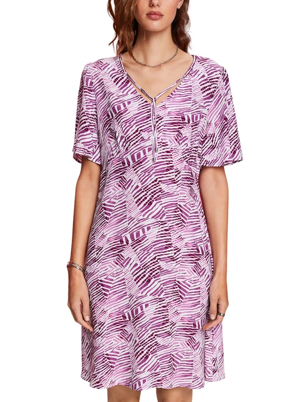 ESPRIT Collection Patterned Mini Dress, Lenzing™ Ecovero™, Violet, 10 - Image 1