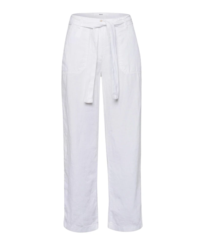 BRAX Women's Style Maine S Cropped Linen Pant, White, 32W x 32L