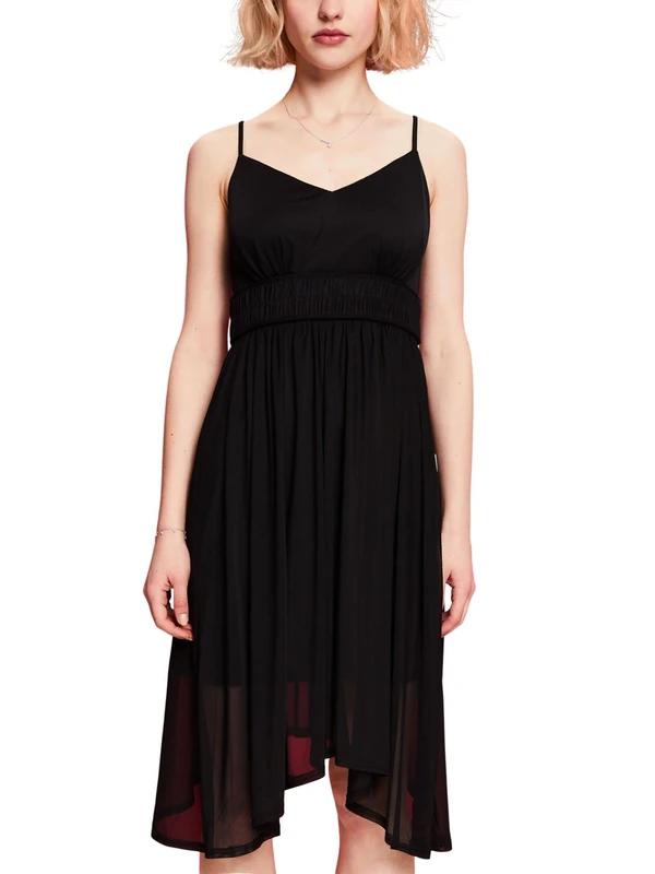 ESPRIT Collection Mesh Dress with Elastic Cuffs, 001/Black, M - Image 1