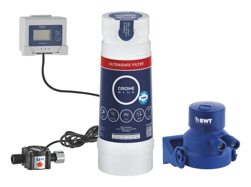 GROHE Blue Under Sink Water Filter - Ultrasafe Filter Starter Set (Flow Meter, Capacity Up to 3000 L), for Use with Blue Pure Taps, 40876000