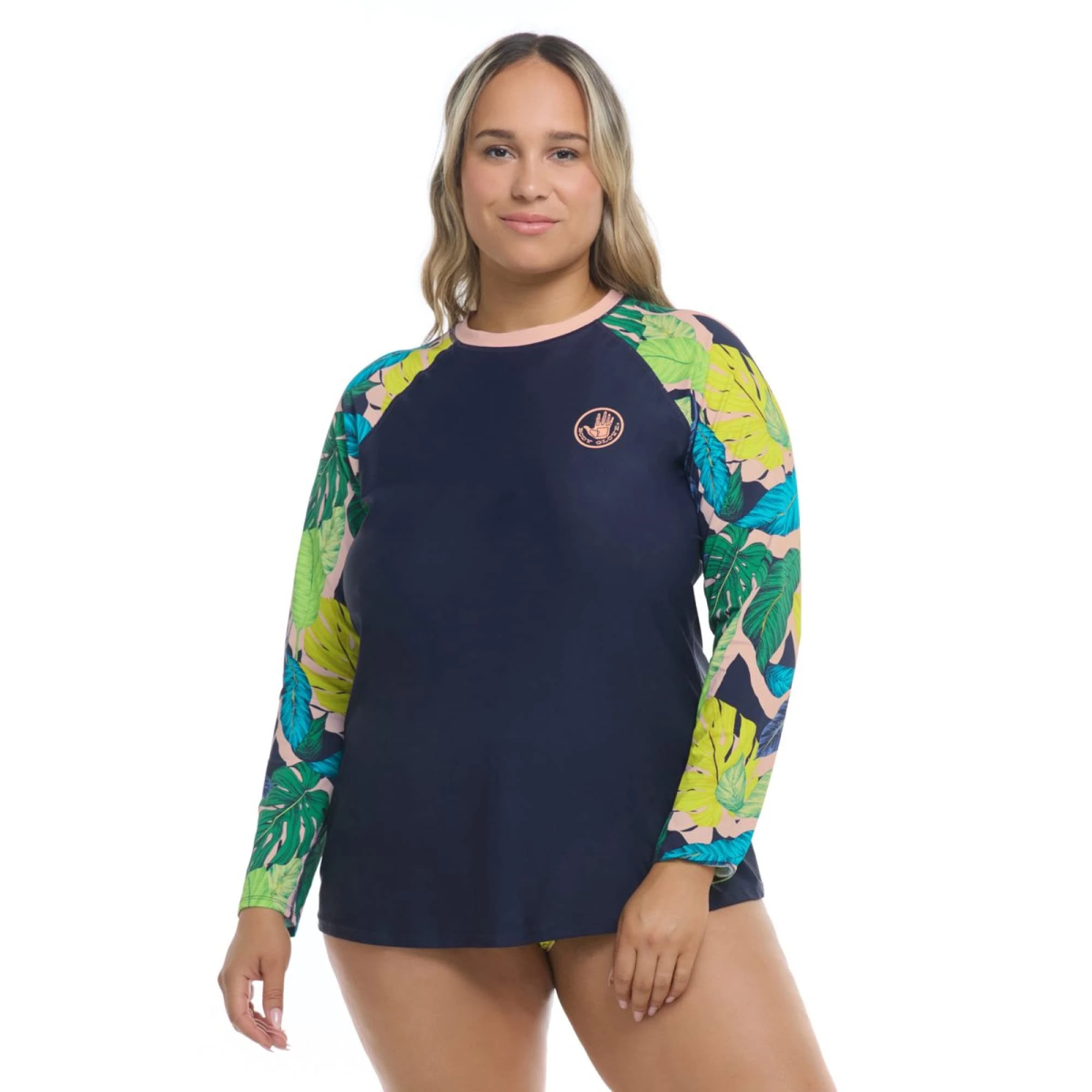 Body Glove Women's Sleek Long Sleeve Rashguard with UPF 50 Rash Guard Shirt, Manoa Falls Leaf Print, 2X