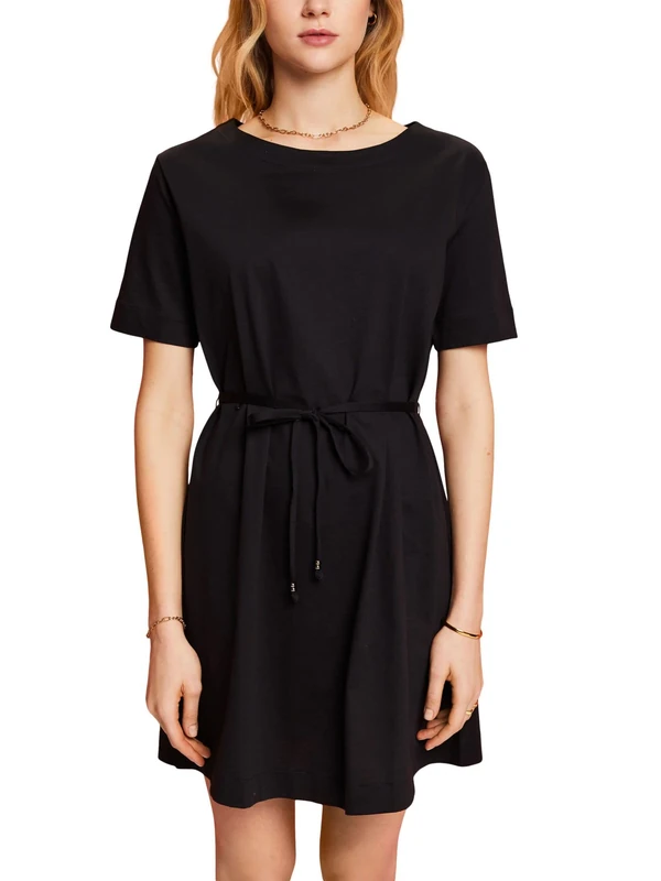 ESPRIT Jersey Mini Dress 100% Cotton, Black, L