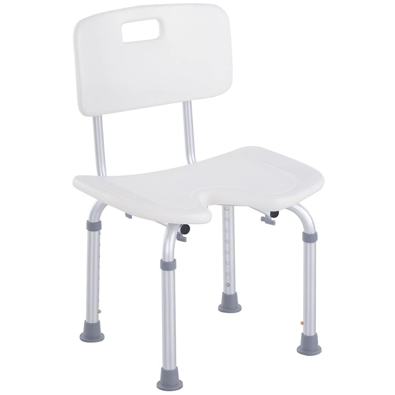 HOMCOM Shower Chair for the Elderly and Disabled, Height Adjustable Shower Stool with Back and Flipped Padded Arms, Suction Foot Pads, White