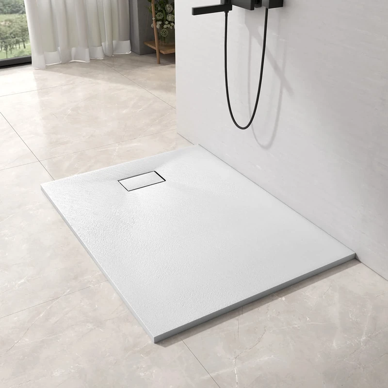 EMKE Shower Tray 140 x 90 cm Shower Tray Flat Non-Slip SMC Shower Tray Can Be Cut to Size White