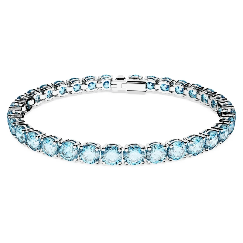 Swarovski Matrix Tennis bracelet, Round cut, Blue, Rhodium plated, S