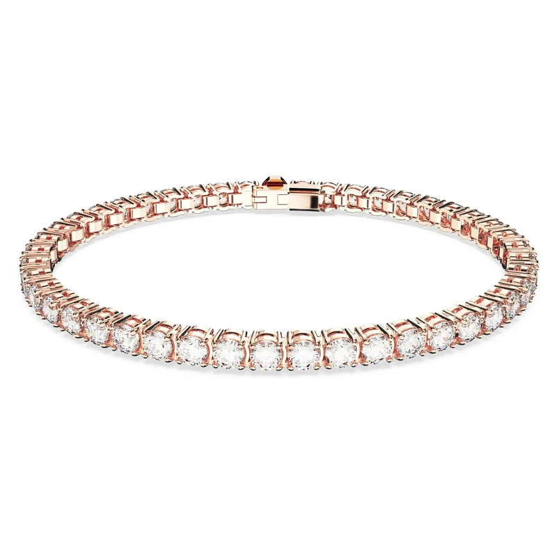 Swarovski Matrix Tennis bracelet, Round cut, White, Rose gold-tone plated, S