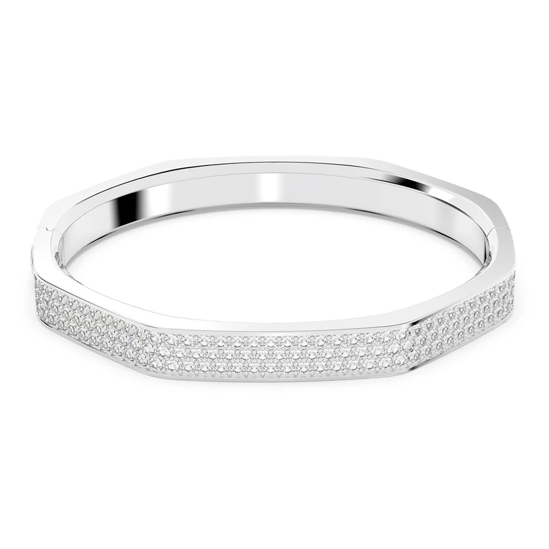 Swarovski Dextera bangle, Octagon shape, Pavé, Medium, White, Rhodium plated