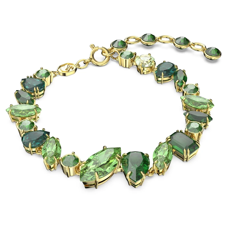Swarovski Gema bracelet, Mixed cuts, Green, Gold-tone plated