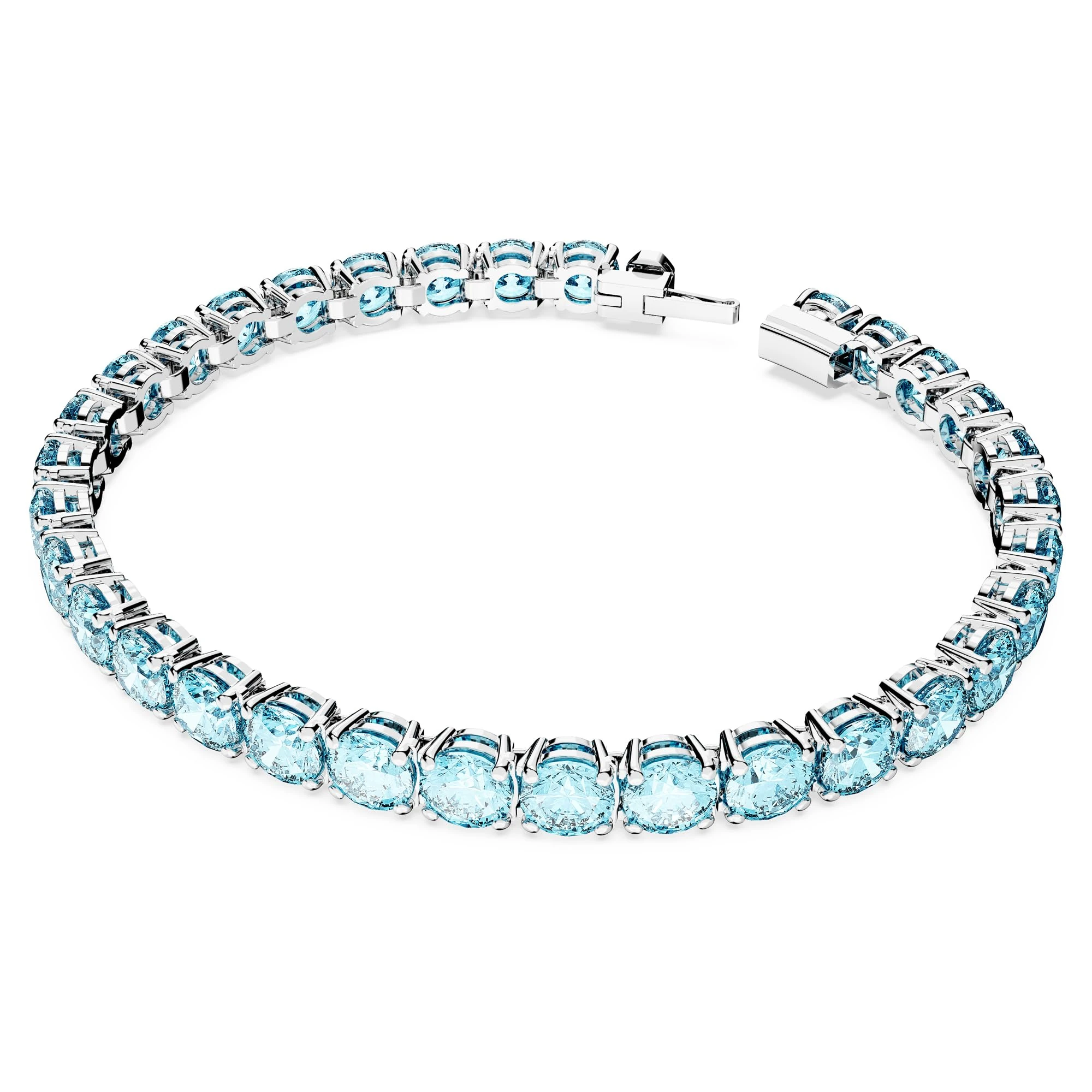 Swarovski Matrix Tennis bracelet, Round cut, Blue, Rhodium plated, M