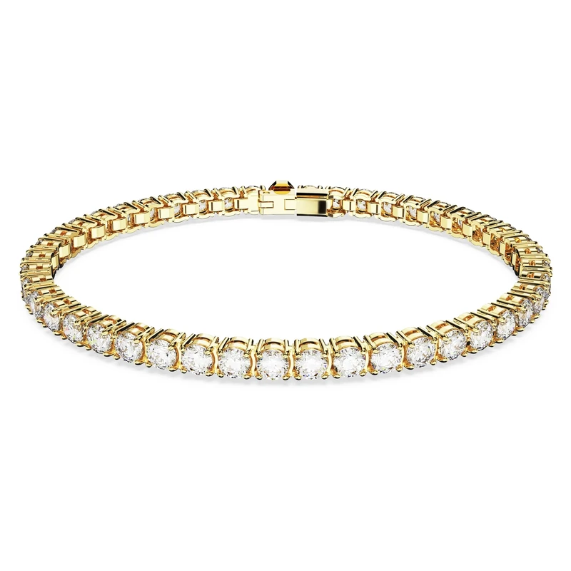 Swarovski Matrix Tennis bracelet, Round cut, White, Gold-tone plated, M