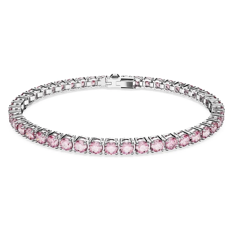 Swarovski Matrix Tennis bracelet, Round cut, Pink, Rhodium plated, M