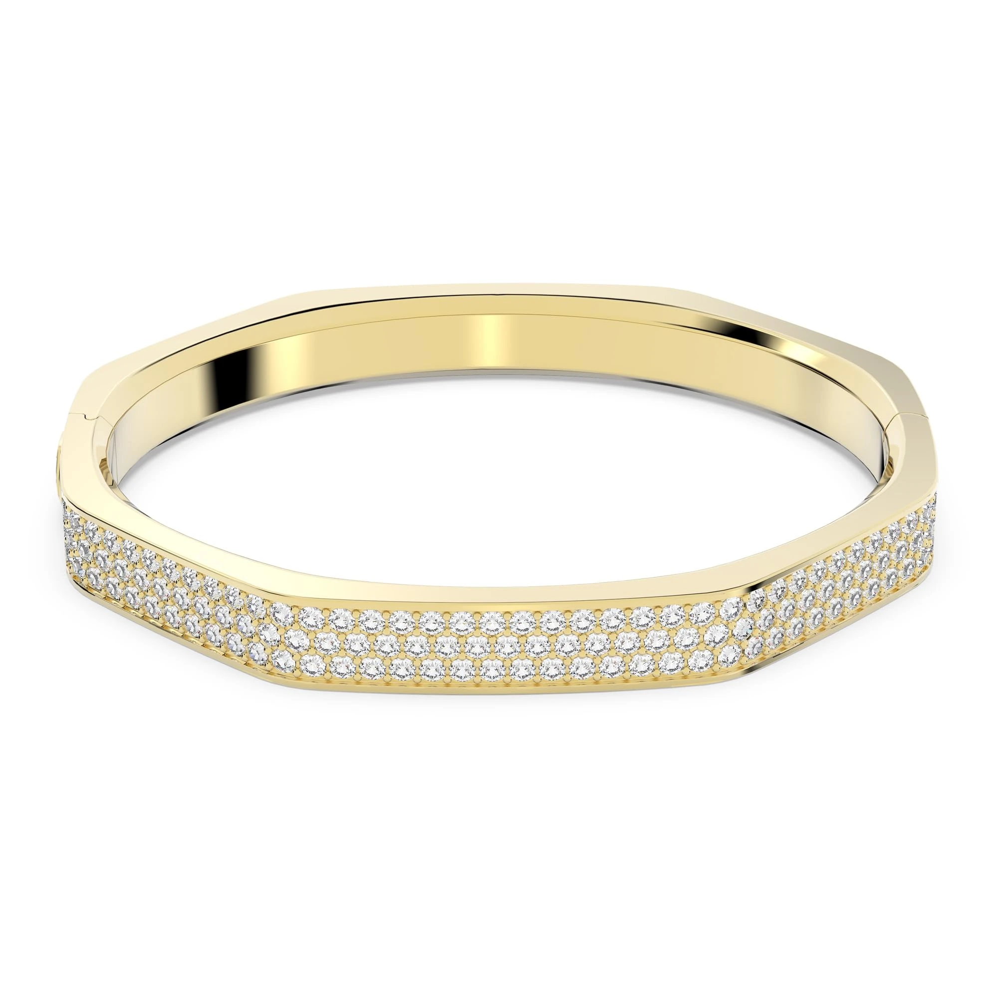 Swarovski Dextera bangle, Octagon shape, Pavé, Medium, White, Gold-tone plated