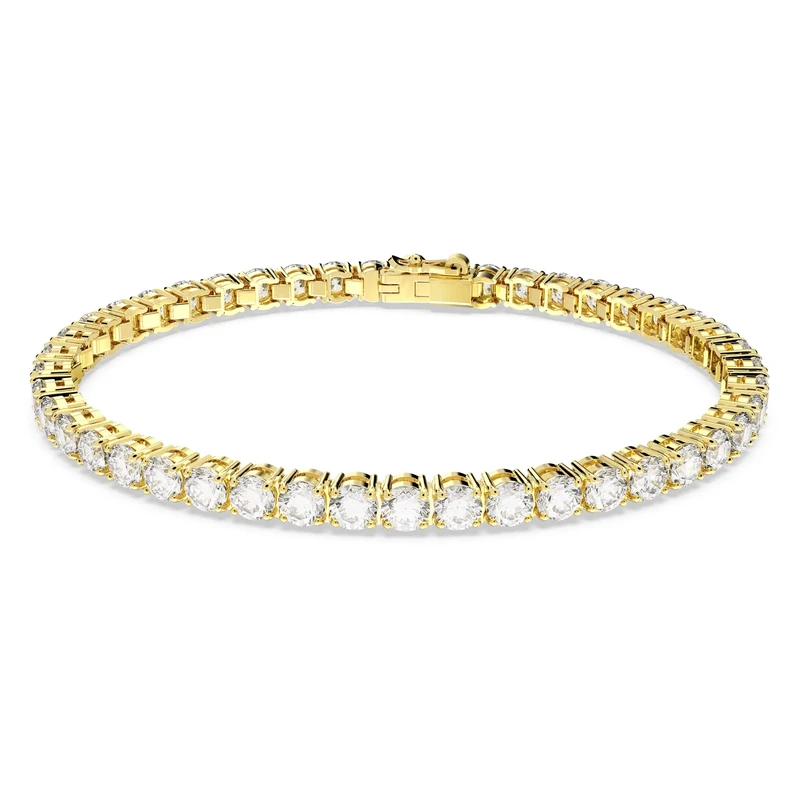 Swarovski Matrix Tennis bracelet, Round cut, White, Gold-tone plated, S