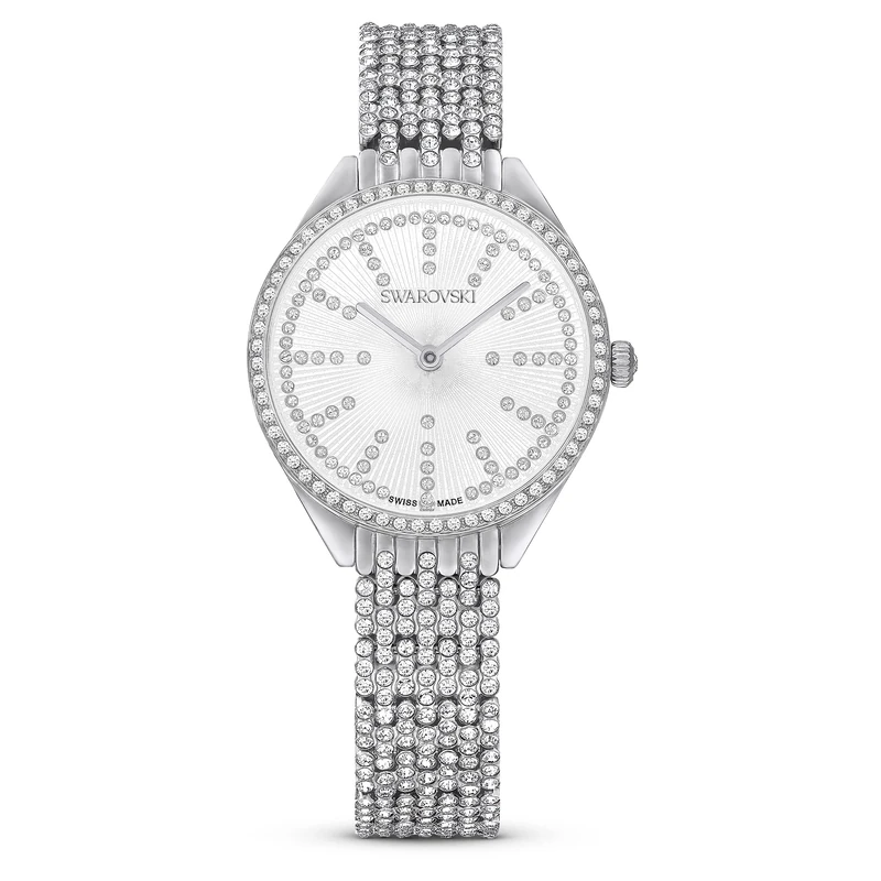 Swarovski Attract Watch, Swiss Made with White Pavé Crystal Encrusted Silver-Tone Face and Stainless Steel Bracelet, from The Attract Collection