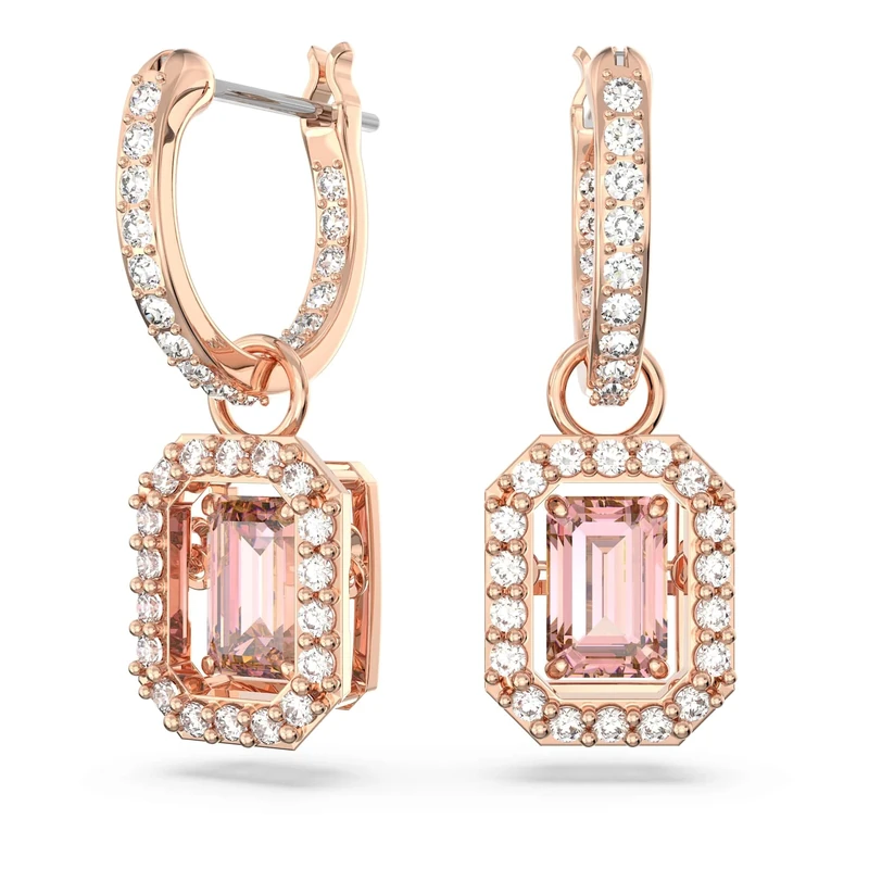 Swarovski Millenia drop earrings, Octagon cut, Pink, Rose gold-tone plated