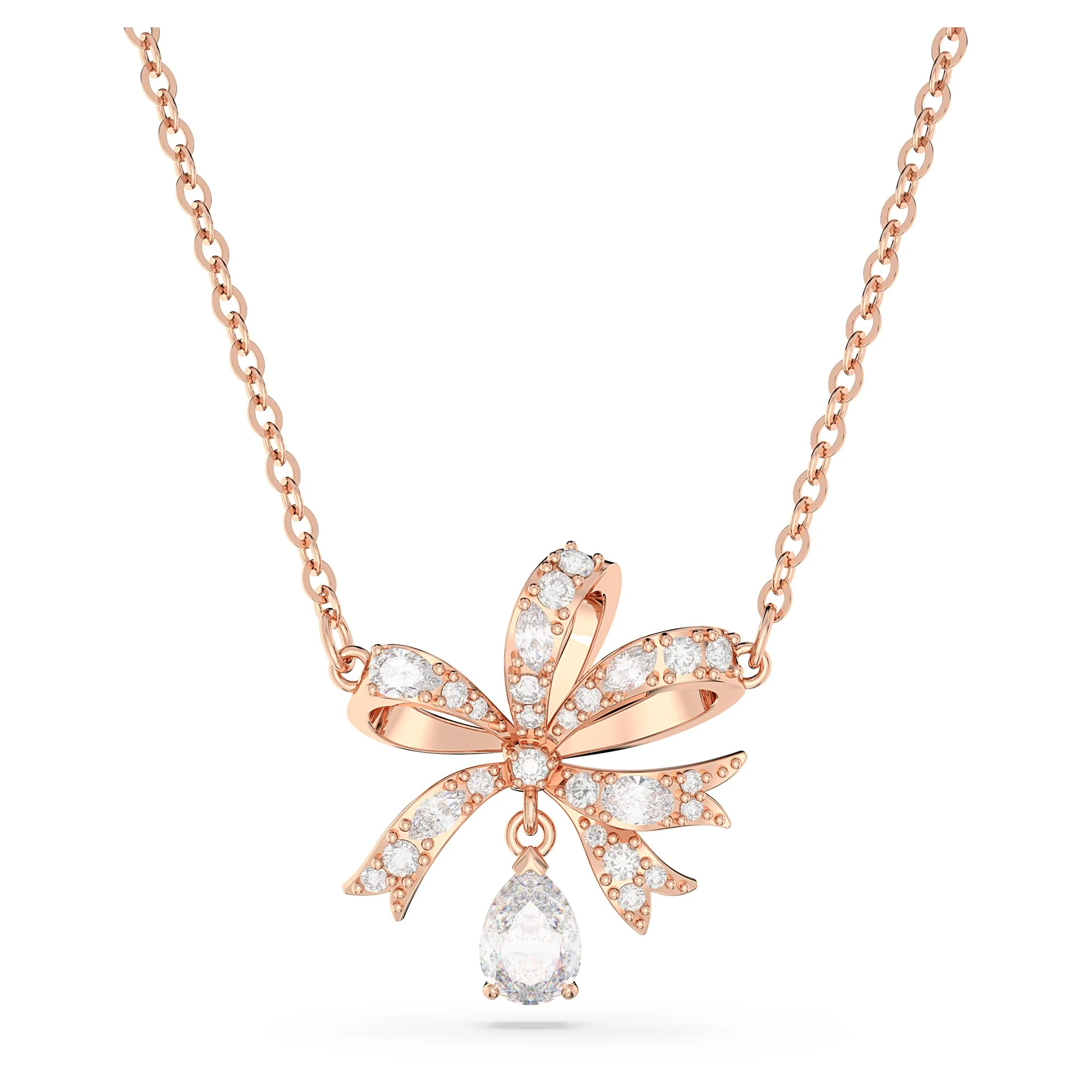 Swarovski Volta necklace, Bow, Small, White, Rose gold-tone plated