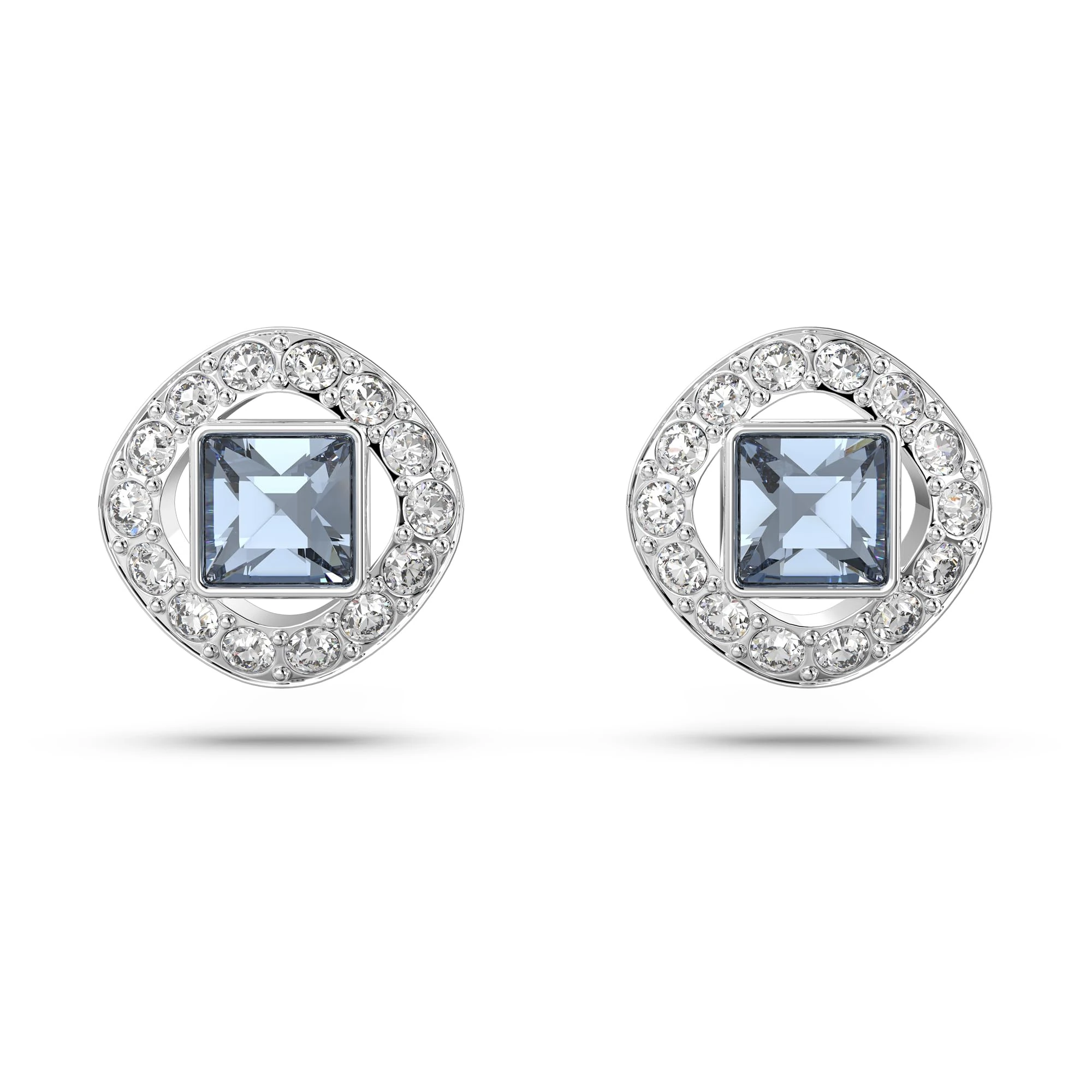Swarovski Angelic stud earrings, Square cut, Blue, Rhodium plated