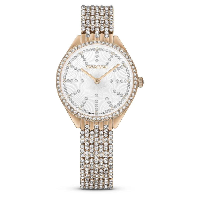 Swarovski Attract Watch, Swiss Made with White Pavé Crystal Encrusted Silver-Tone Face and Rose-Gold Tone Bracelet, from The Attract Collection