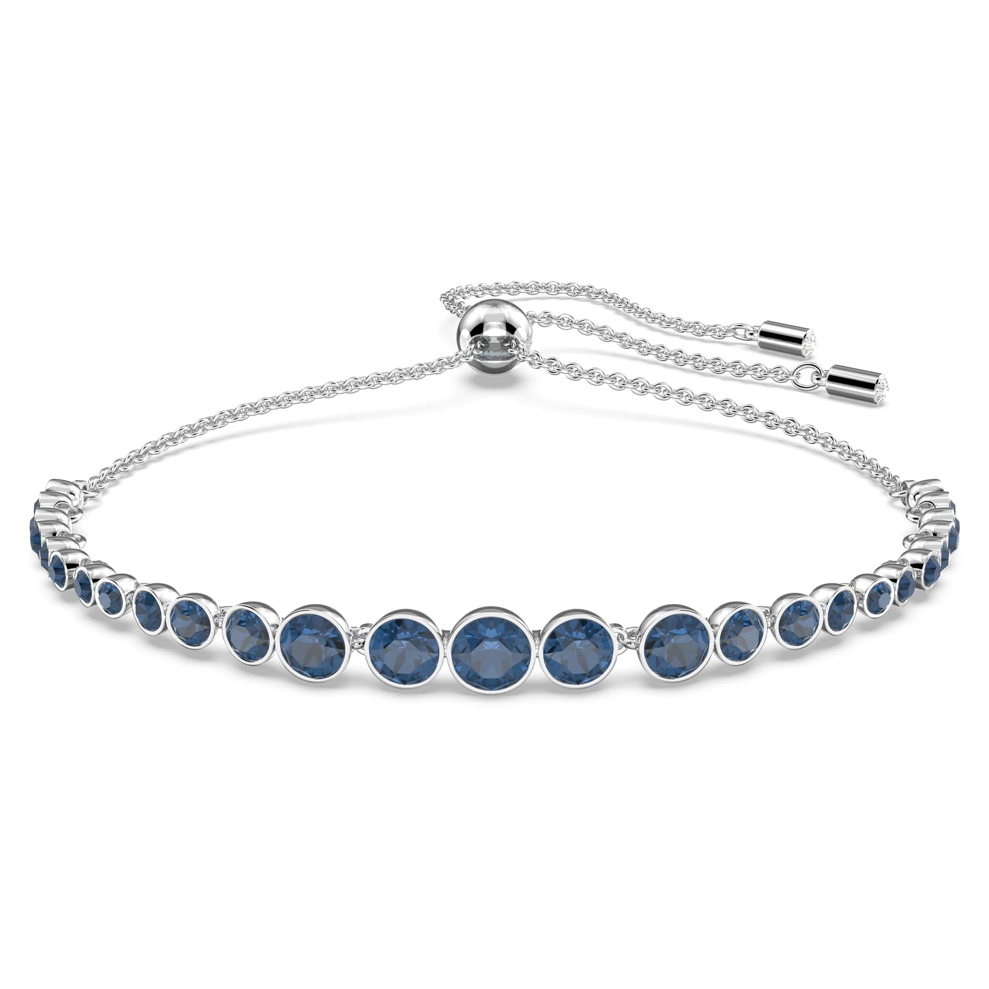 Swarovski Emily bracelet, Mixed round cuts, Blue, Rhodium plated