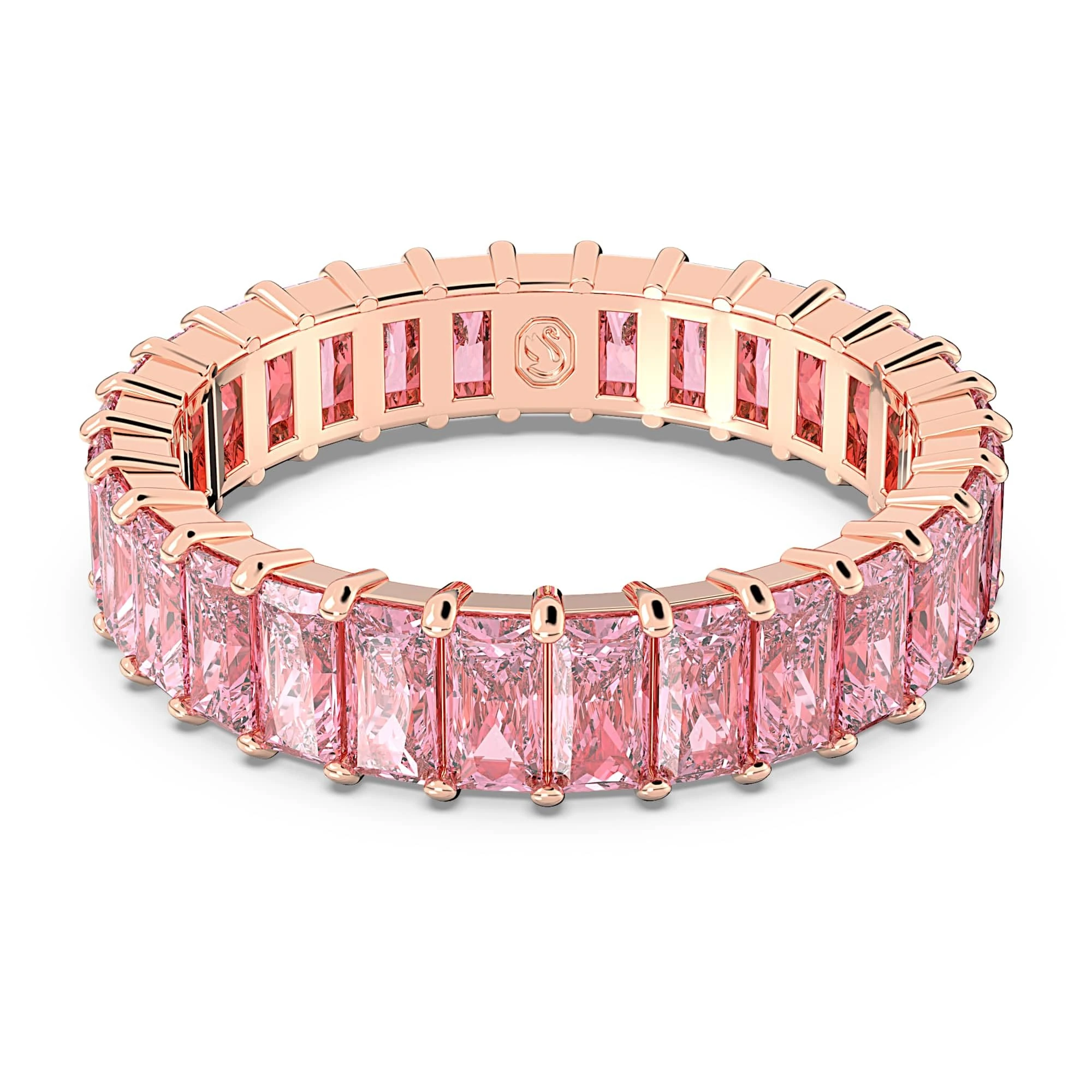 Swarovski Matrix ring, Baguette cut, Pink, Rose gold-tone plated, 58