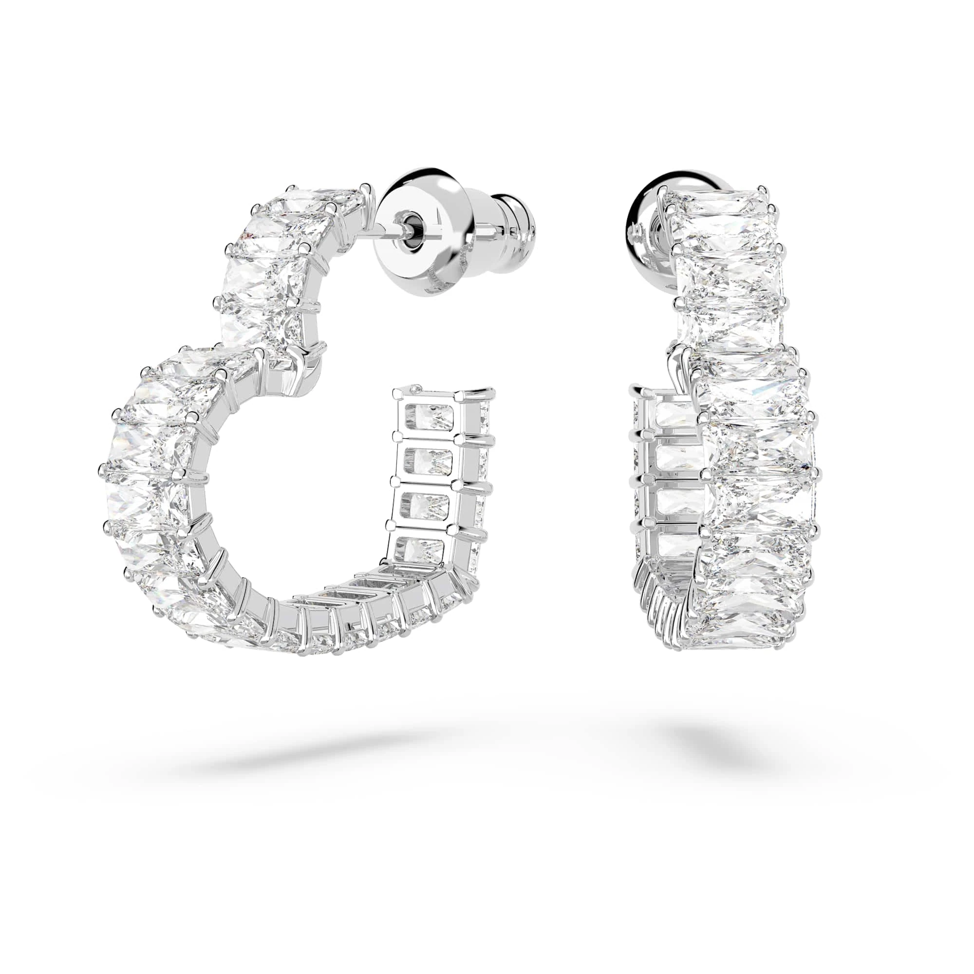 Swarovski Matrix hoop earrings, Heart, Small, White, Rhodium plated