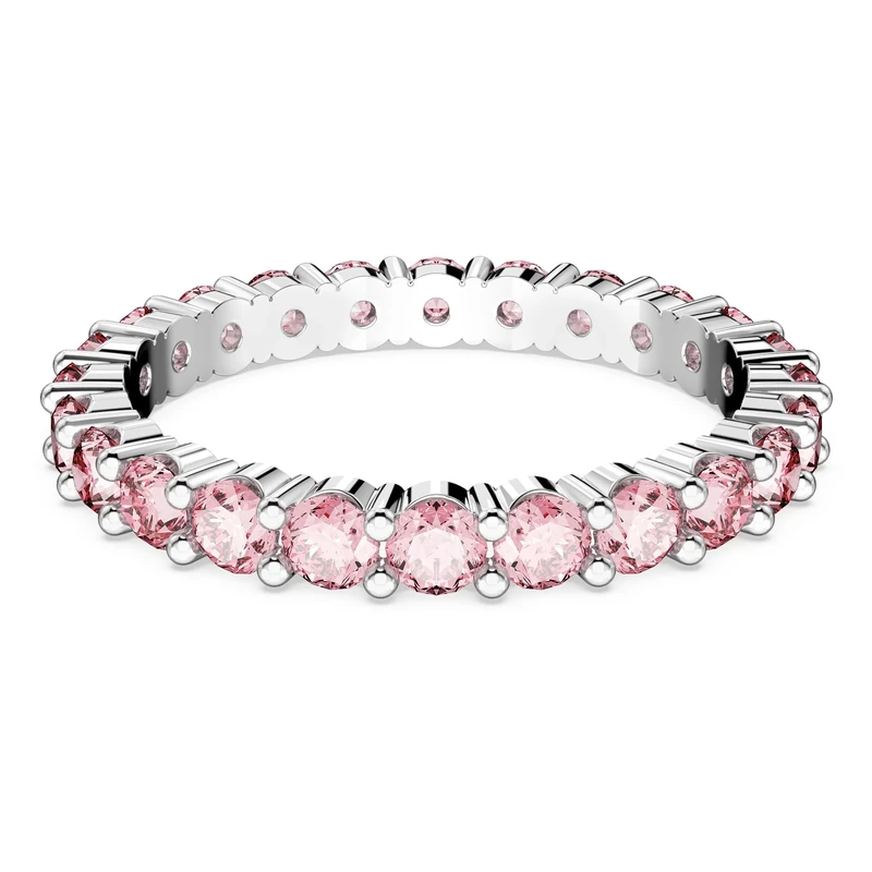 Swarovski Matrix ring, Round cut, Pink, Rhodium plated, 50