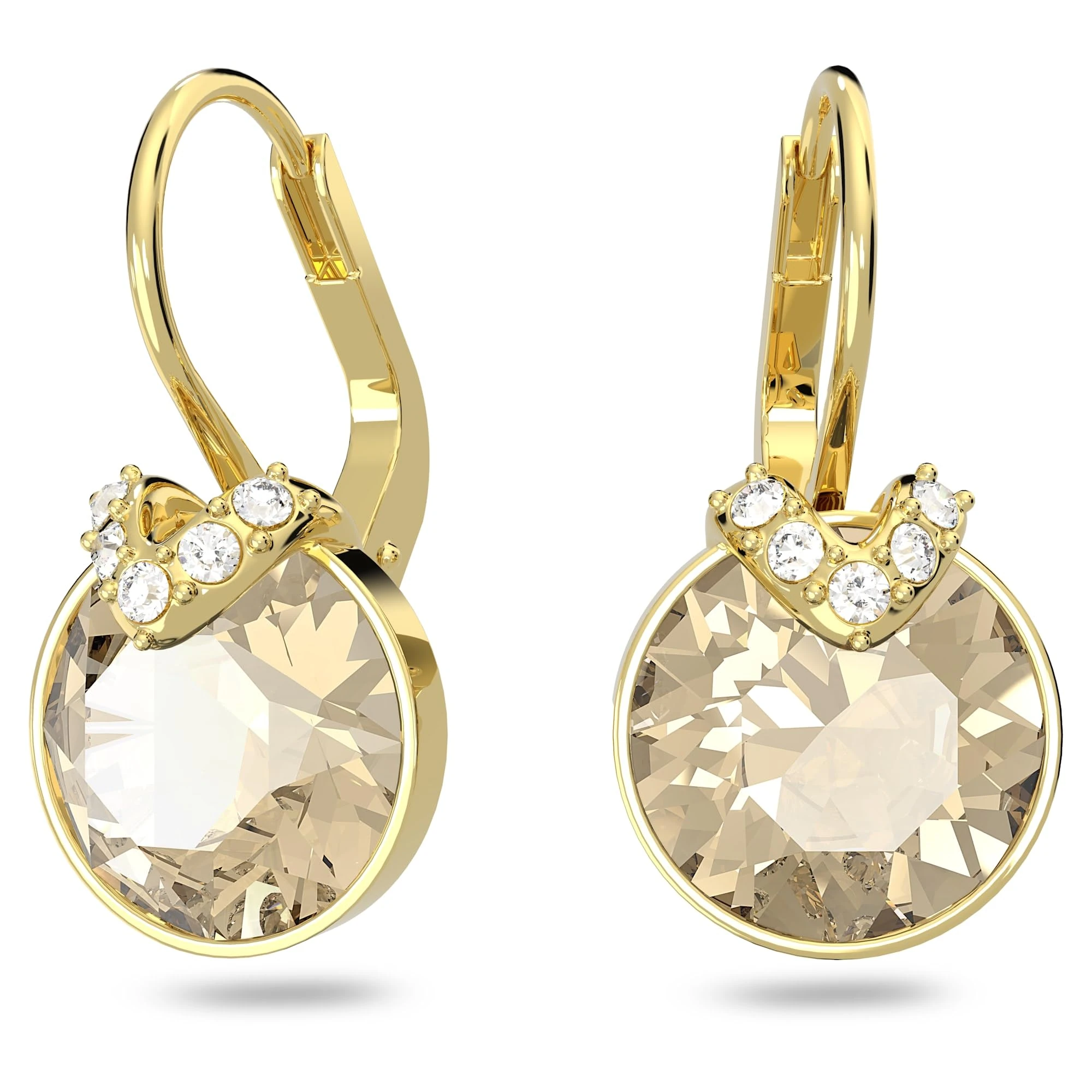 Swarovski Bella V drop earrings, Round cut, Gold-tone plated