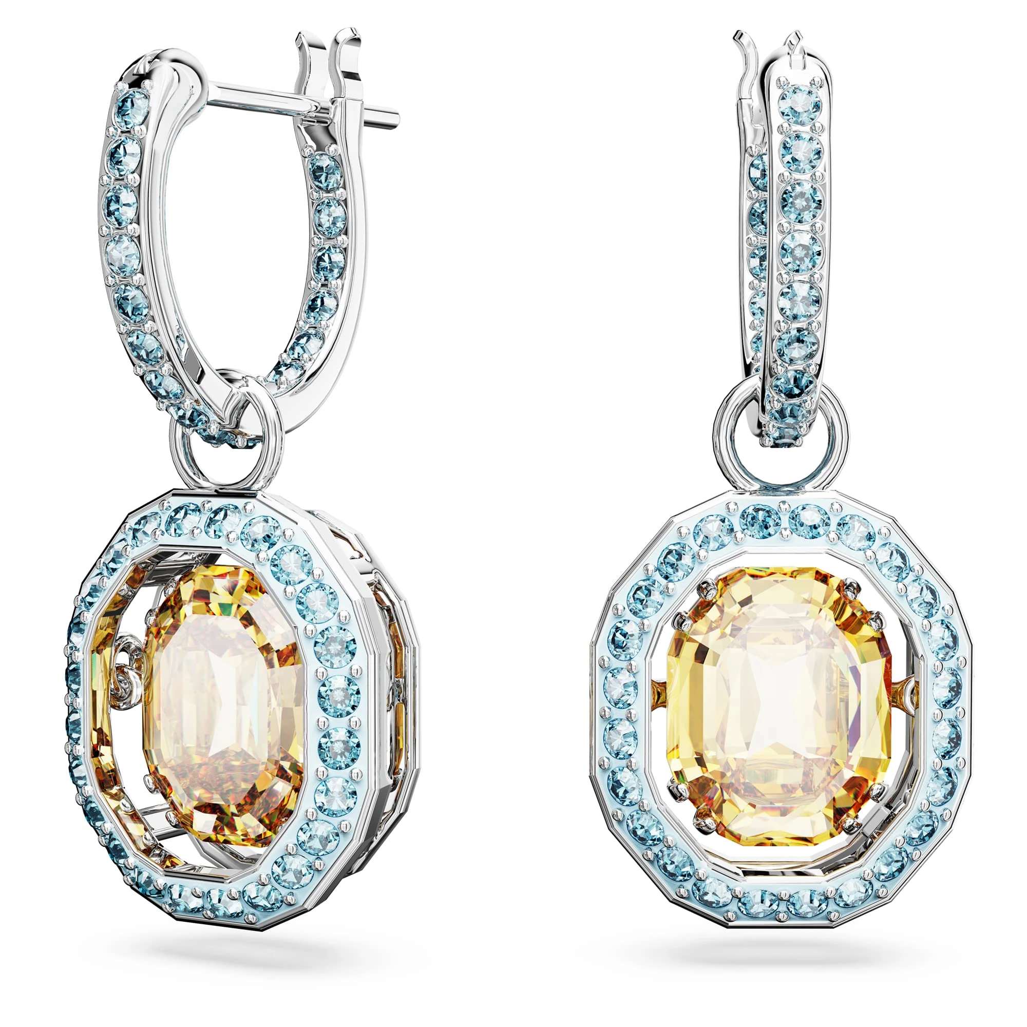 Swarovski Chroma drop earrings, Octagon cut, Multicoloured, Rhodium plated