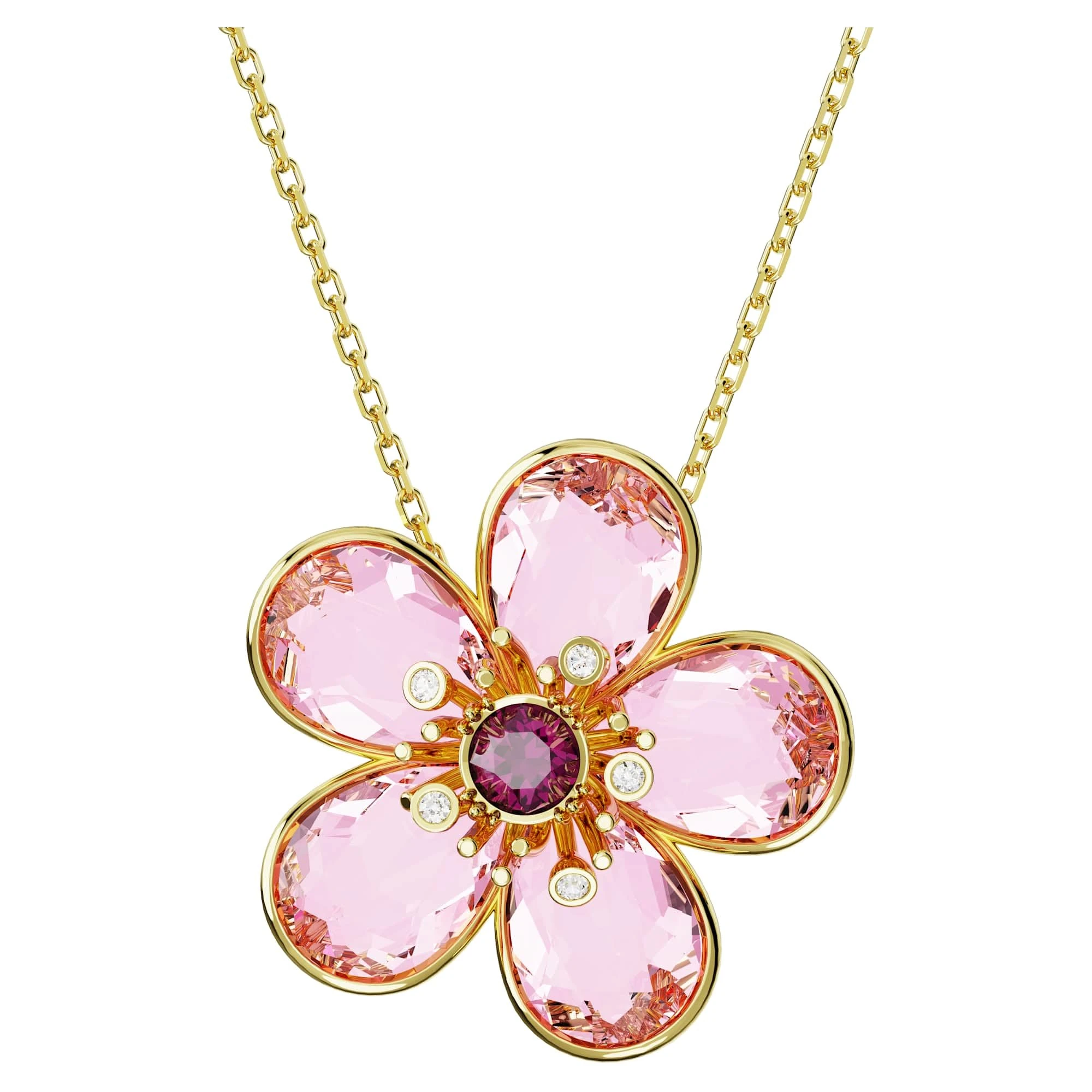 Swarovski Florere necklace, Flower, Pink, Gold-tone plated