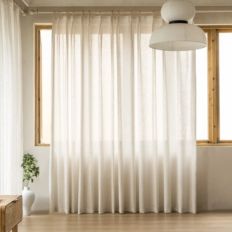 MAIHER Semi Sheer Linen Textured Curtains for Living Room Bedroom, 54" W x 63" L, Light Filtering Patio Door Drapes Pinch Pleated with Tieback and Hooks, Natural Linen (1 Panel)