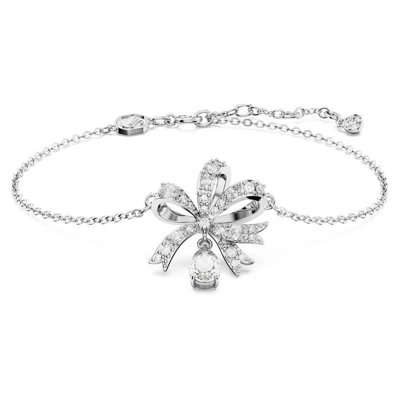 Swarovski Volta bracelet, Bow, White, Rhodium plated