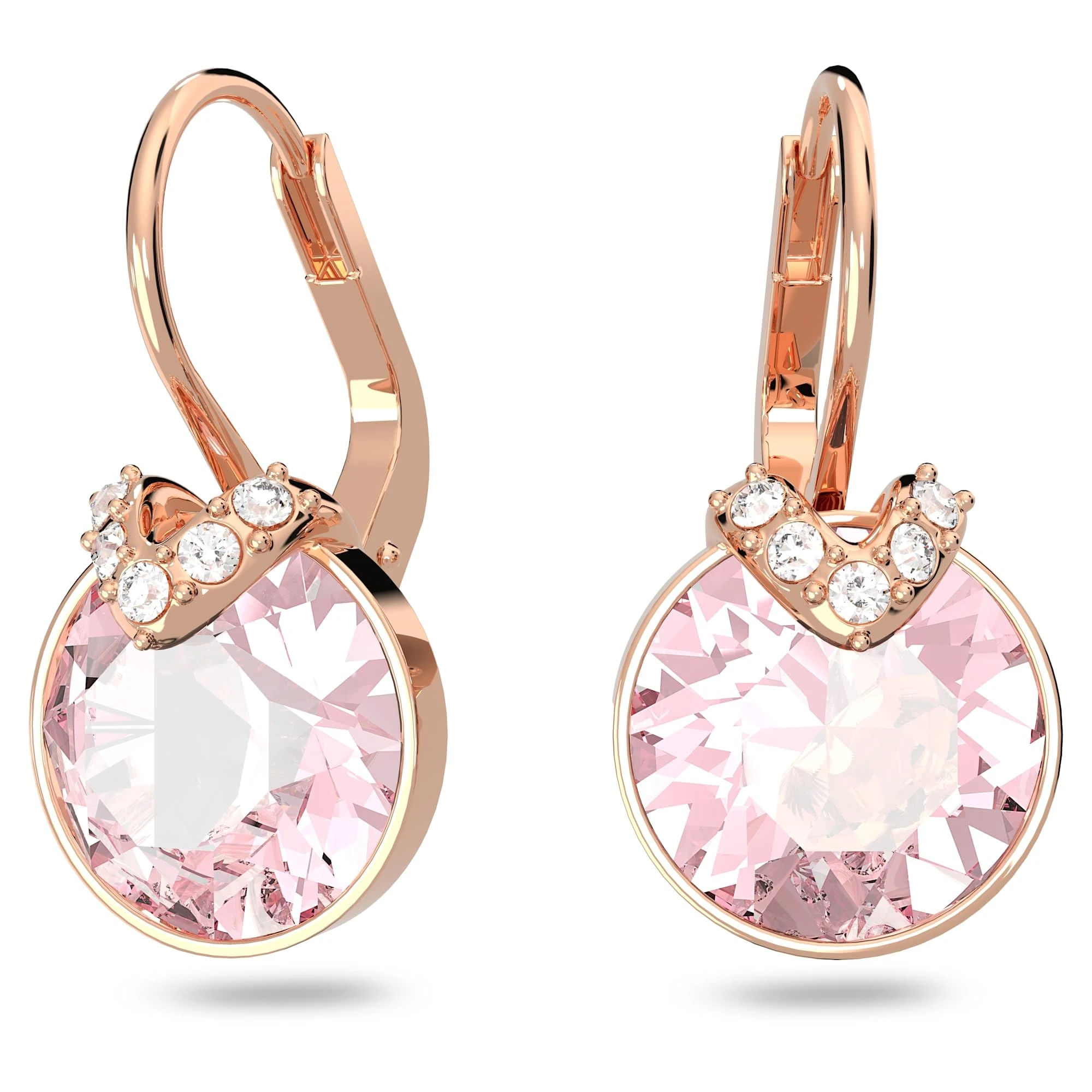 Swarovski Bella V drop earrings, Round cut, Pink, Rose gold-tone plated