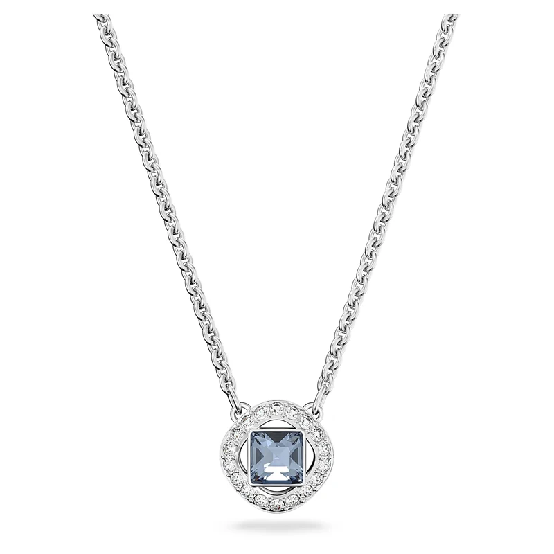Swarovski Angelic necklace, Square cut, Blue, Rhodium plated