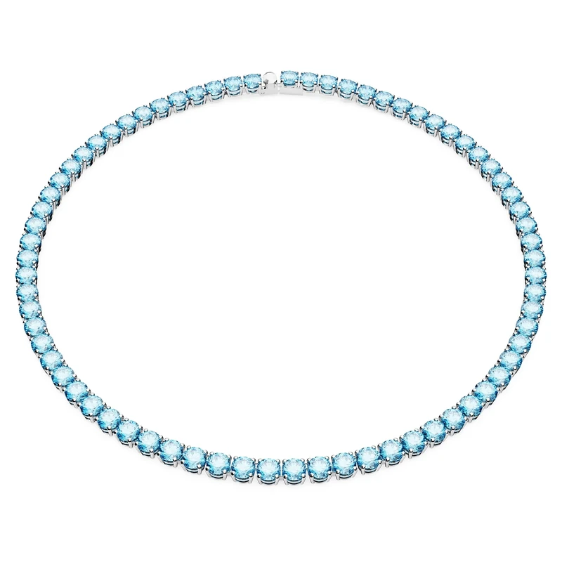Swarovski Matrix Tennis necklace, Round cut, Blue, Rhodium plated