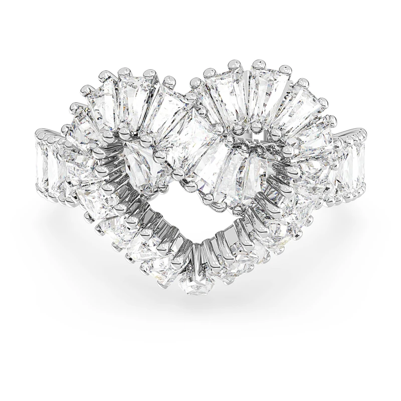 Swarovski Matrix cocktail ring, Mixed cuts, Heart, White, Rhodium plated, 50