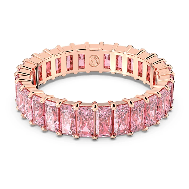 Swarovski Matrix ring, Baguette cut, Pink, Rose gold-tone plated, 52