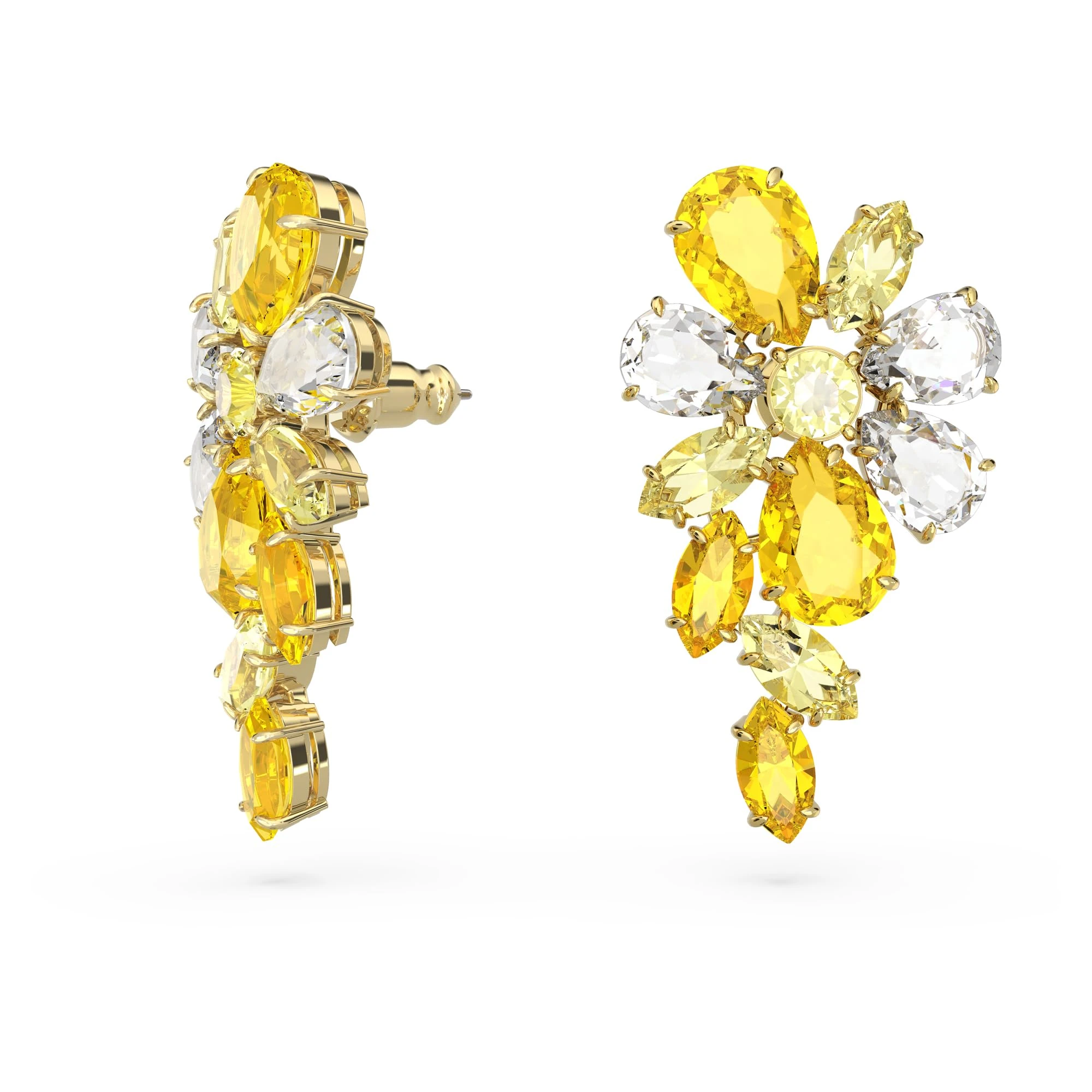 Swarovski Gema drop earrings, Mixed cuts, Flower, Yellow, Gold-tone plated