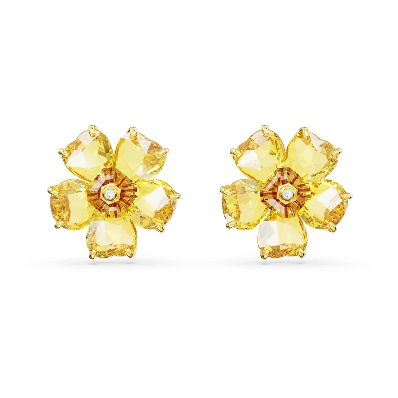 Swarovski Florere stud earrings, Flower, Yellow, Gold-tone plated
