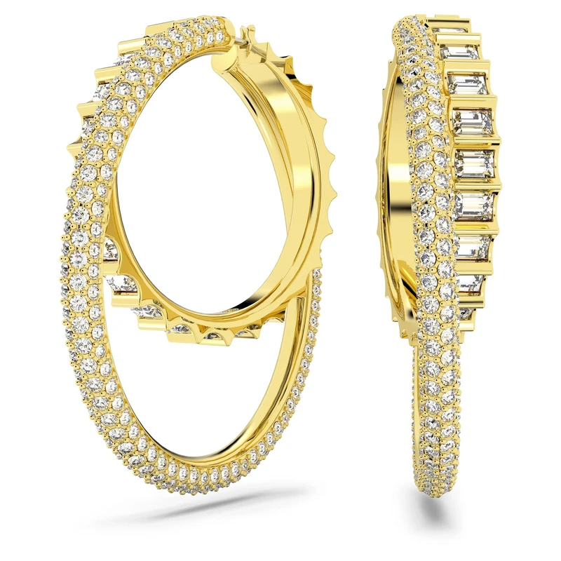 Swarovski Rota hoop earrings, Mixed cuts, White, Gold-tone plated