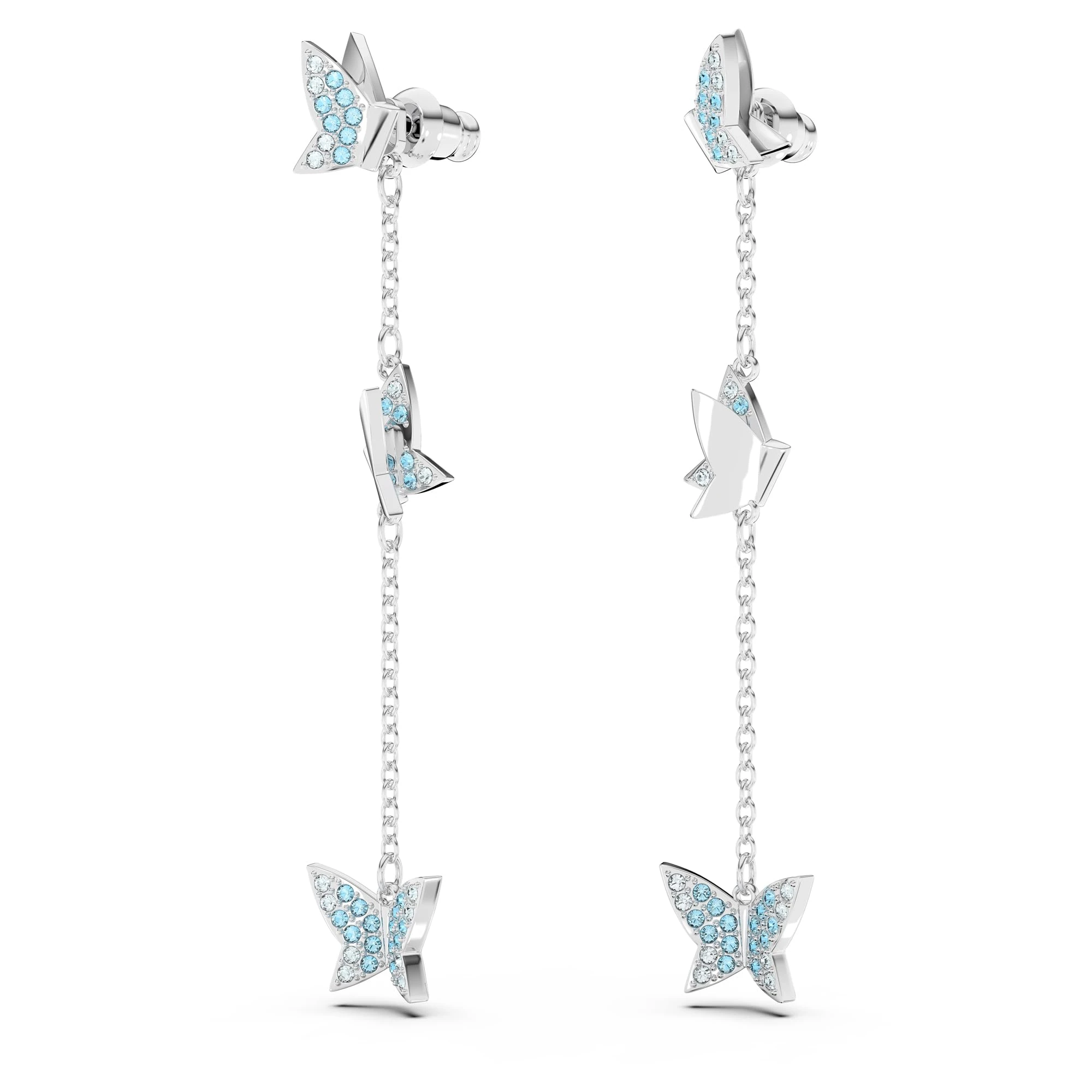 Swarovski Lilia drop earrings, Butterfly, Blue, Rhodium plated