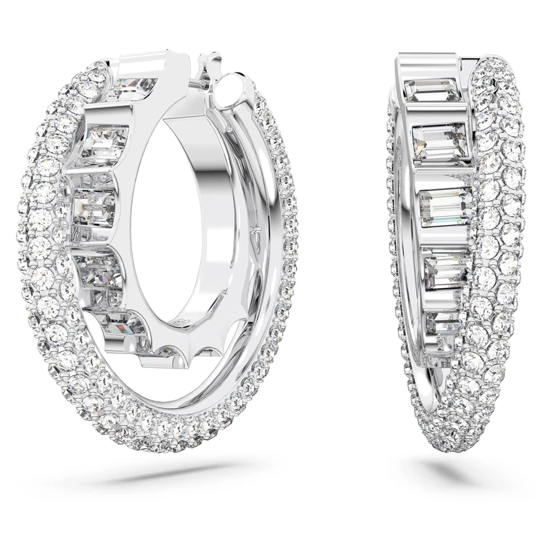 Swarovski Rota hoop earrings, Mixed cuts, White, Rhodium plated