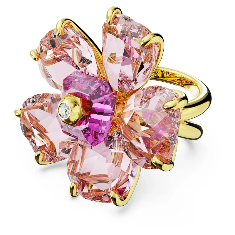 Swarovski Florere cocktail ring, Flower, Pink, Gold-tone plated, 60