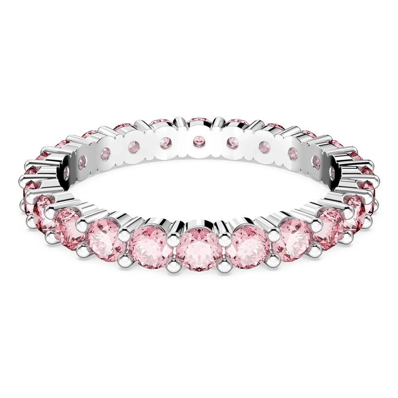 Swarovski Matrix ring, Round cut, Pink, Rhodium plated, 58